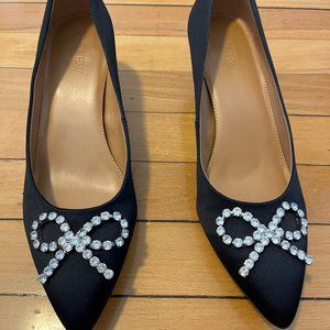 J Crew Women's Black Crystal Bow Kitten Heels - Size 9